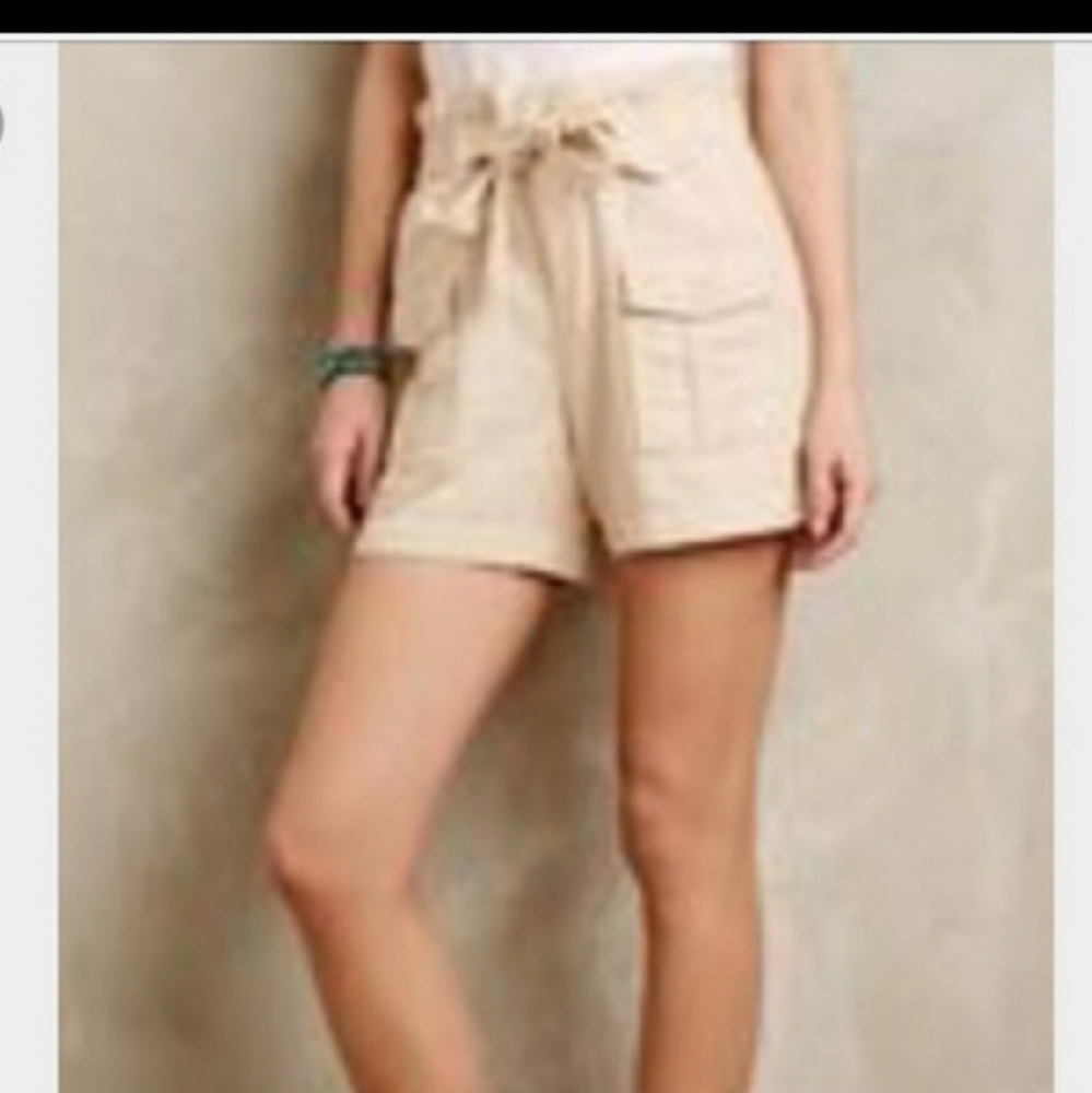 Anthro Elevenses Linen Blend Cargo Shorts